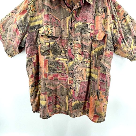 Vintage Whitby 100% Silk Men's Button Down Collared Shirt Brown Tan - Picture 6 of 11